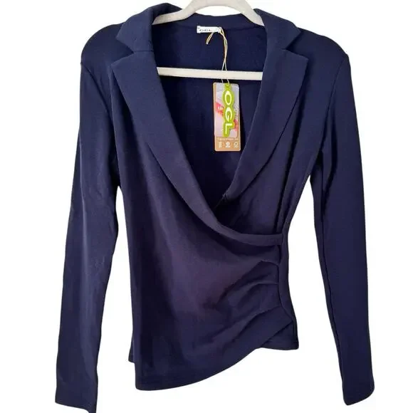 NWT OGL Collared Surplice Top ProWarm Eco Mousse Navy Blue Size Small - Picture 1 of 6